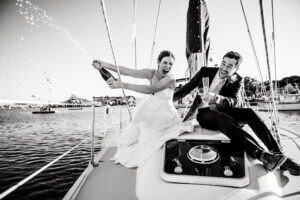 Newlyweds on a private sailboat ride after they said I do. 