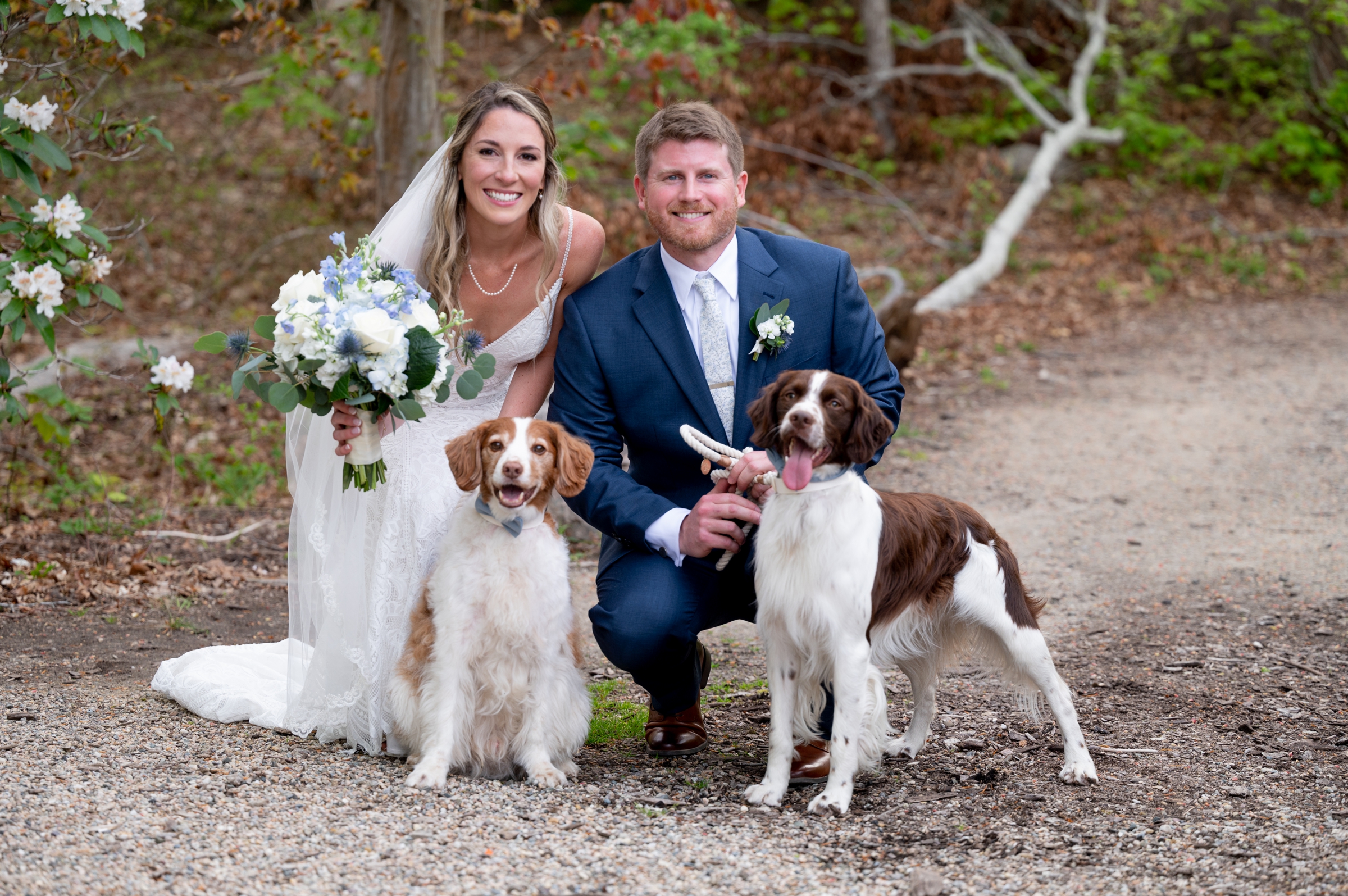 Bride and Groom with their dogs at wedding
