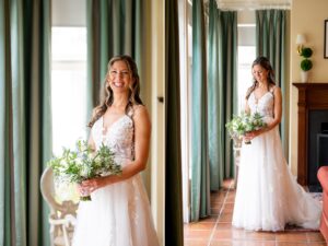 Portraits of bride in getting ready villa at willbend
