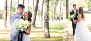 First look at a willowbend country club wedding day couple kissing 