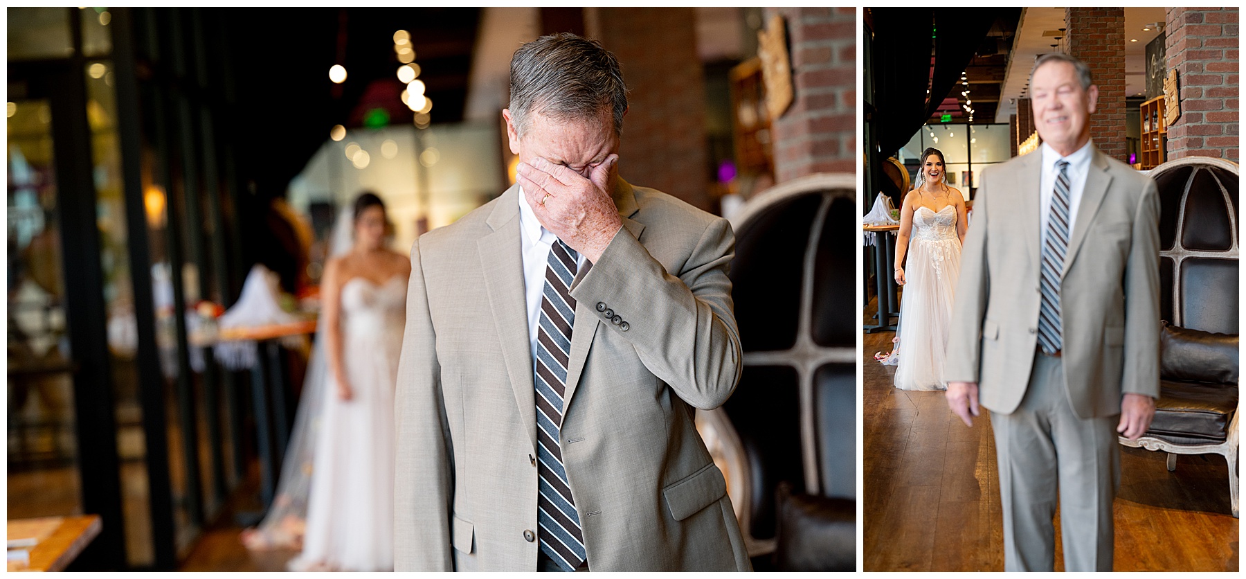 father of the bride tries not to cry before first look with the bride