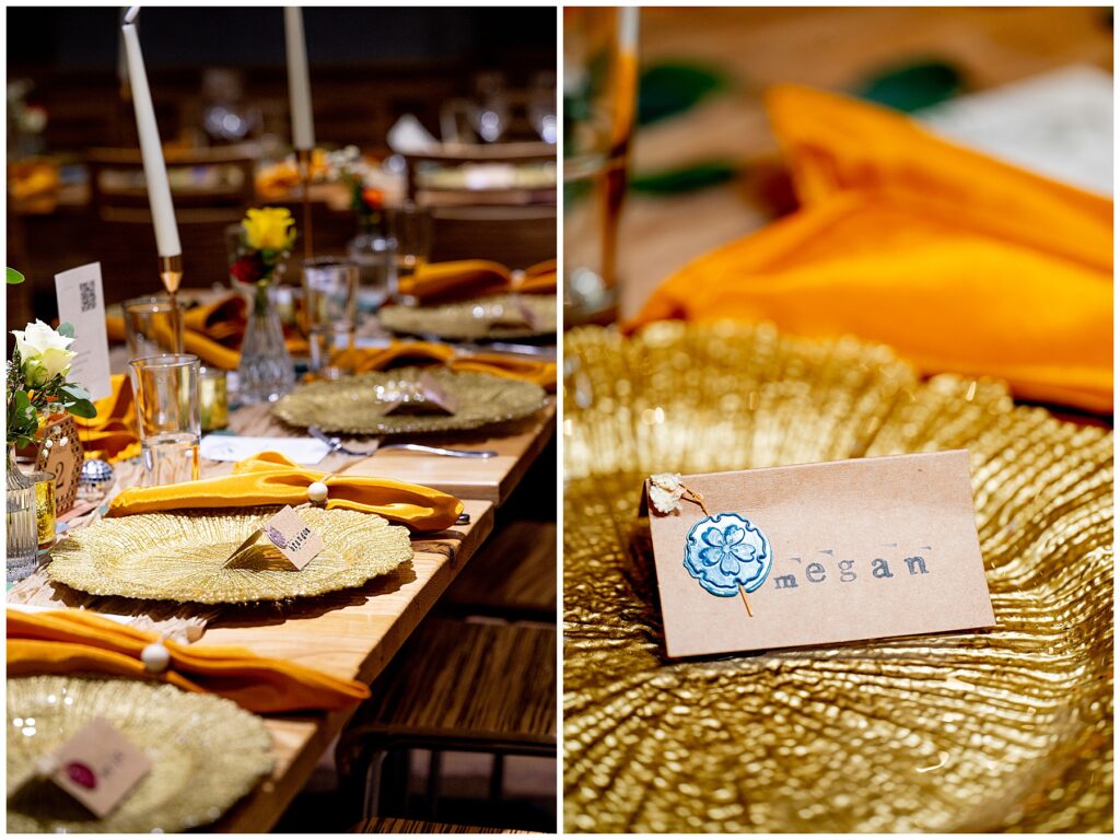 photo of gold and yellow table decor at the wedding reception