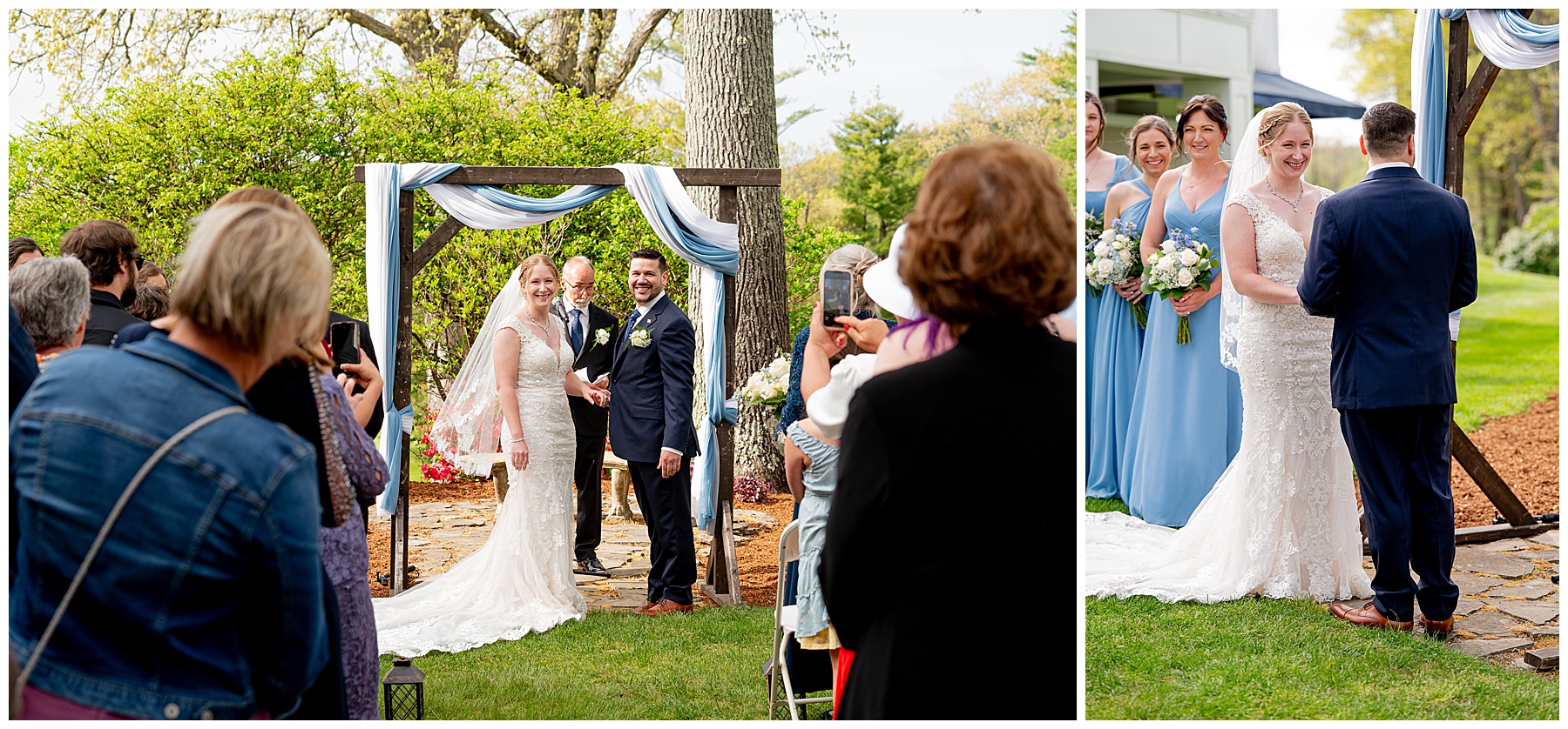 Ipswich Country Club wedding ceremony guests taking photos of the bride and groom