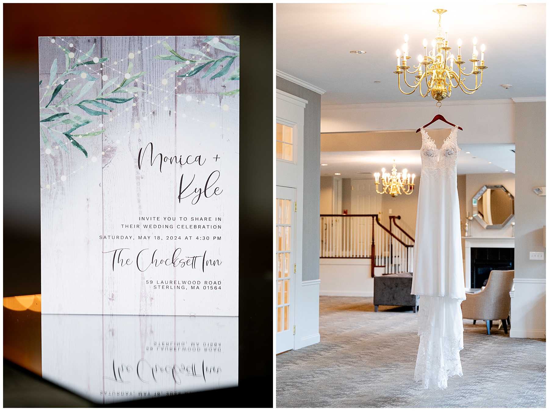 The Chocksett Inn wedding details of the invite and dress 