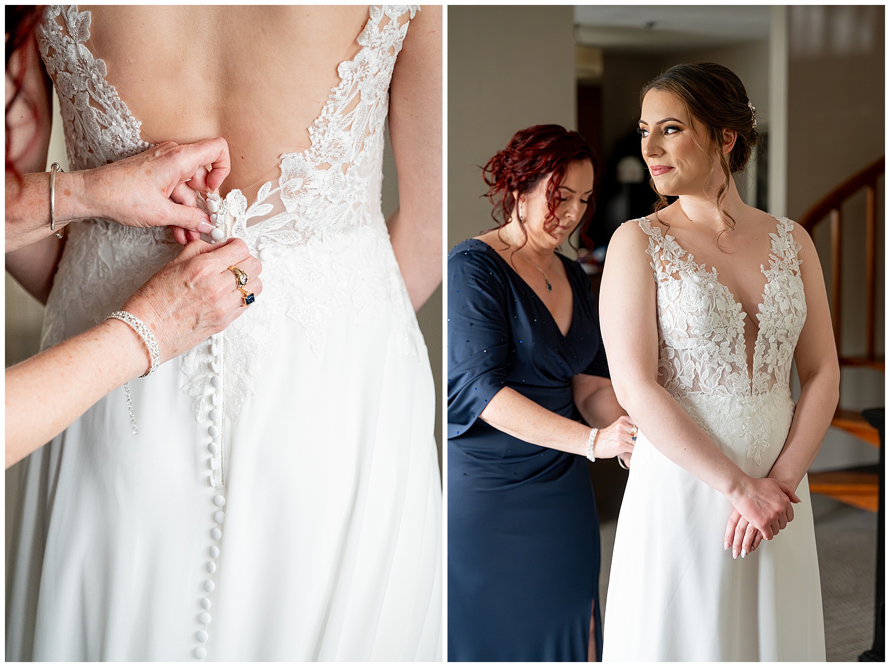 The Chocksett Inn bride getting in to her wedding dress