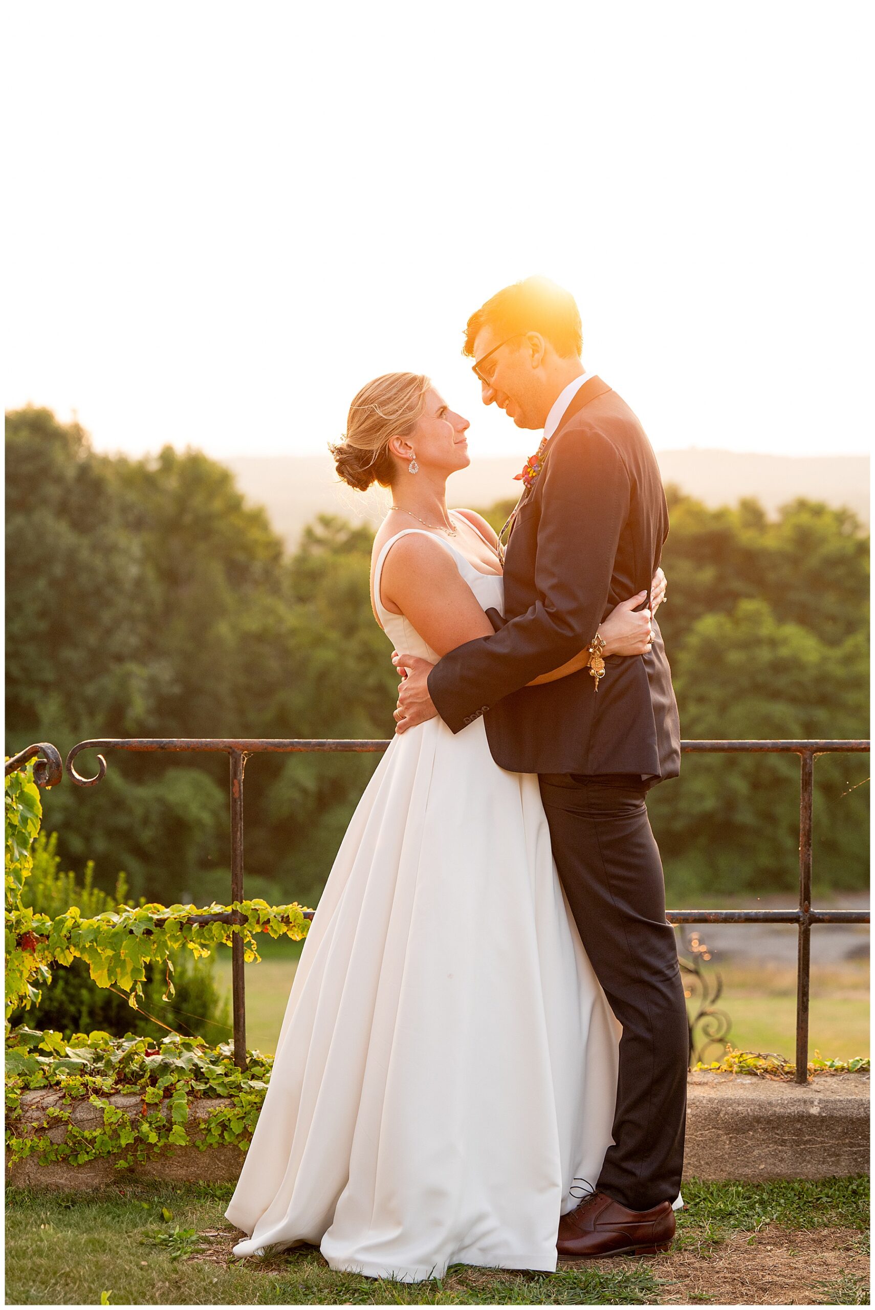 portait of bride and groom during sunset hour