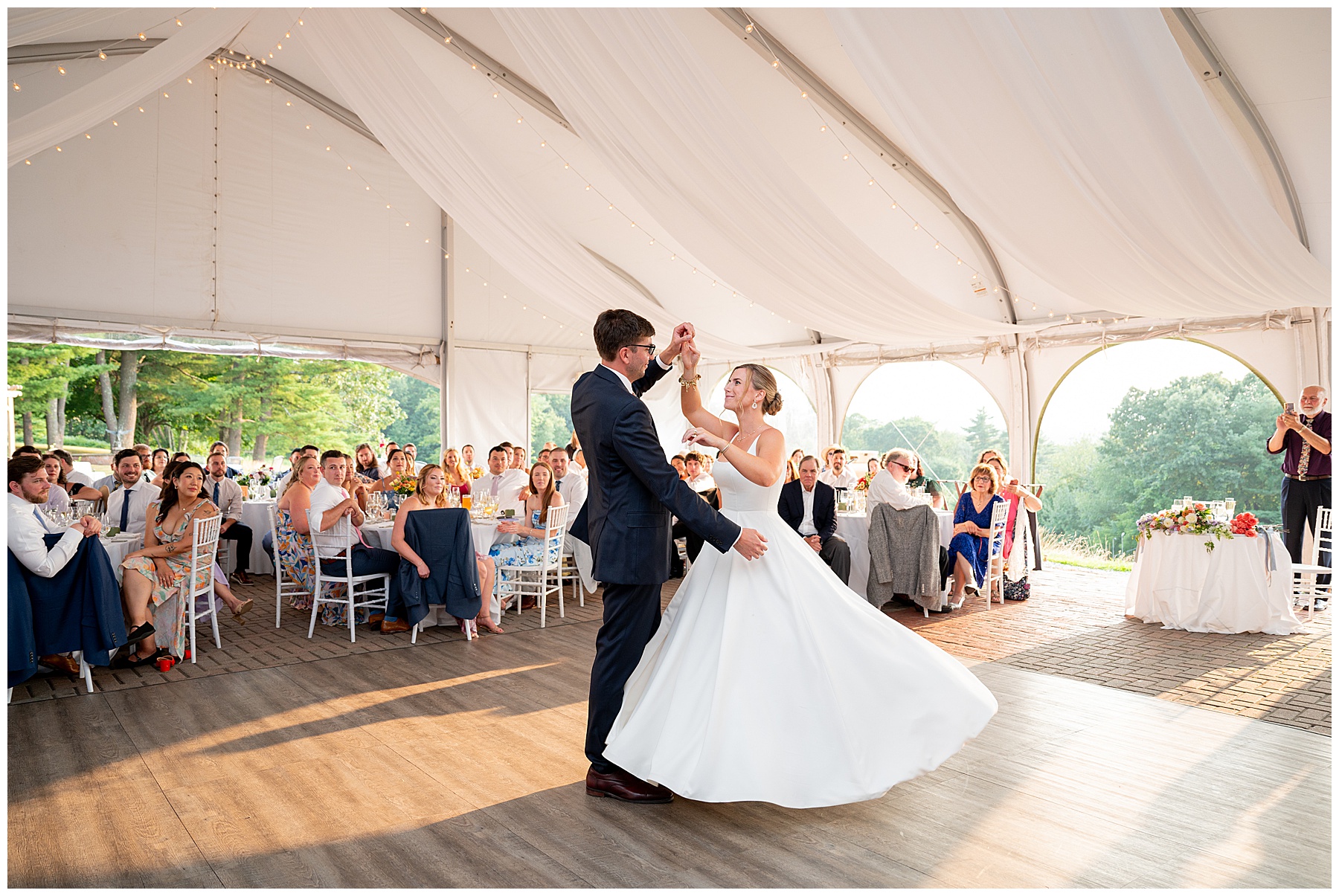 bride and groom dancing during their wedding reception