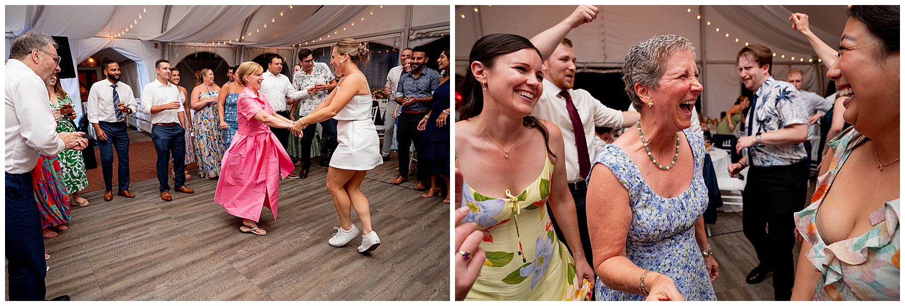 bride dancing with her guests during the wedding reception