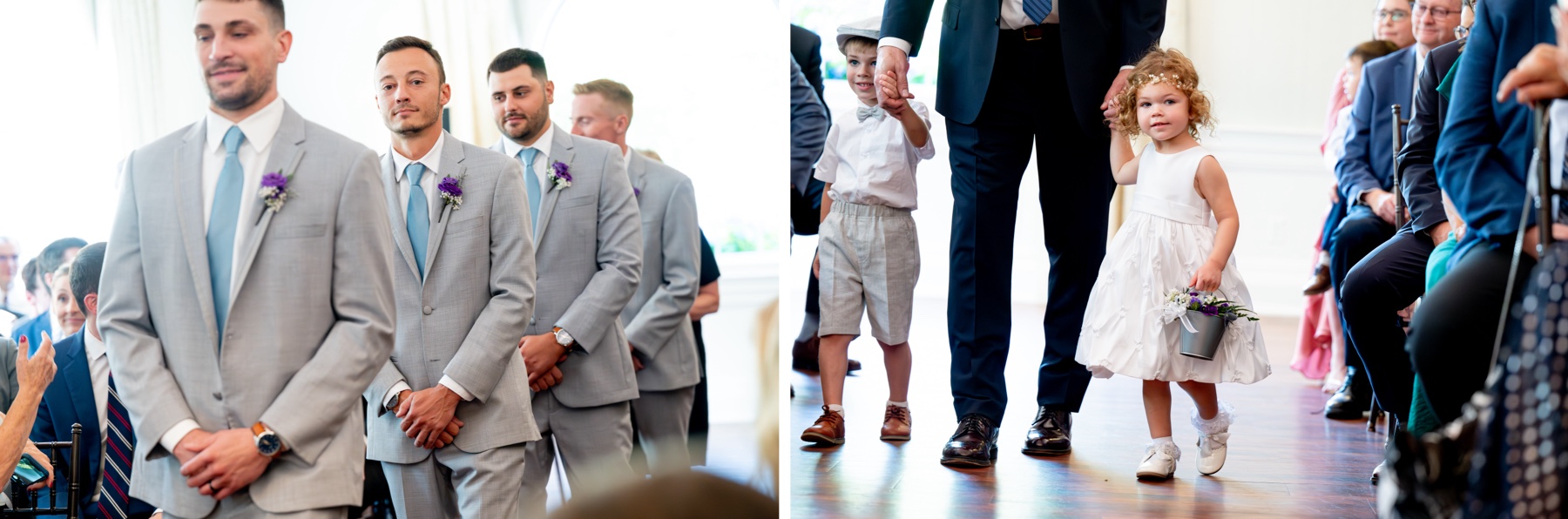 groomsmen walking down the aisle and flower girl walking down aisle 