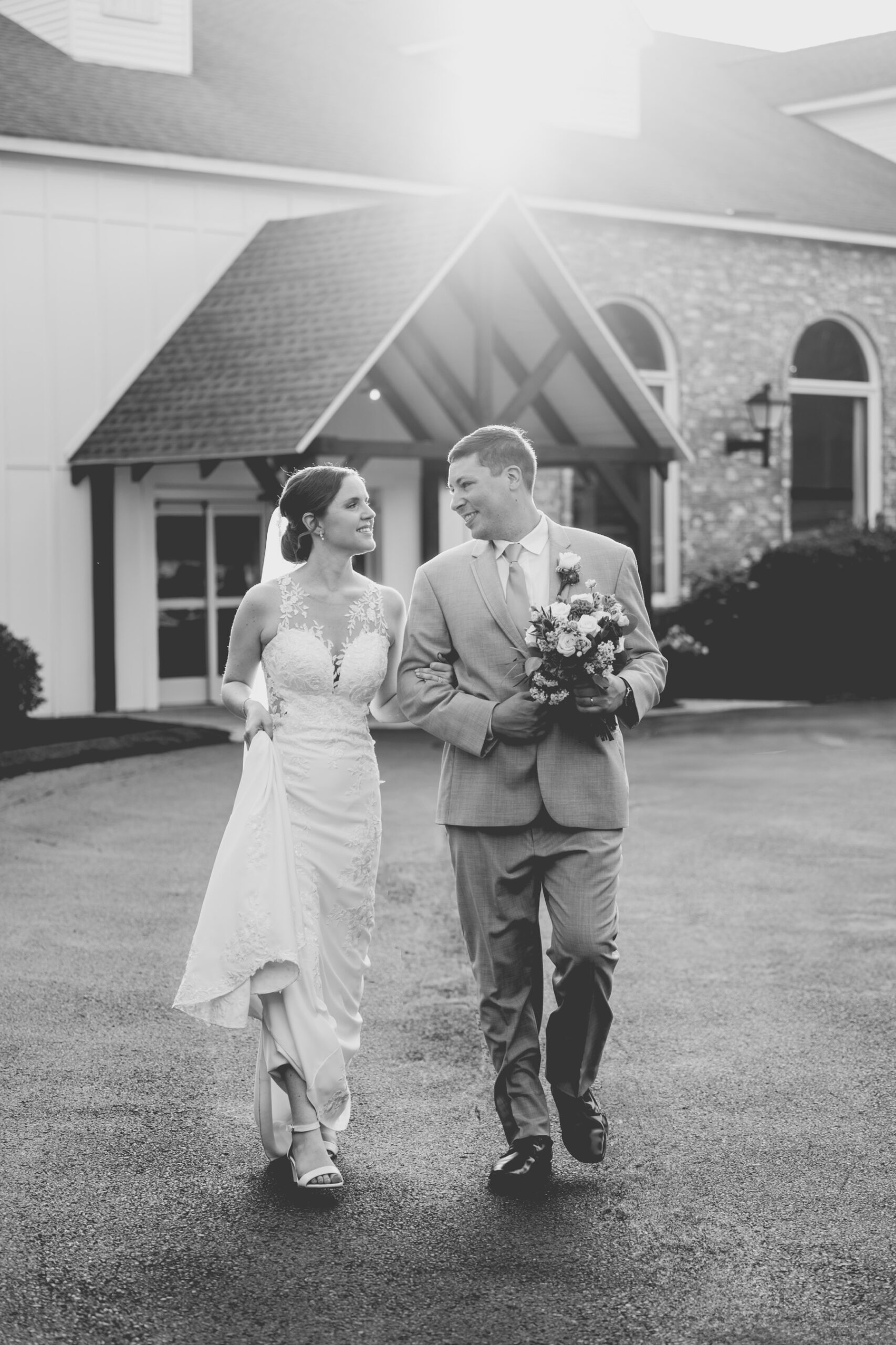 bride and groom walking 