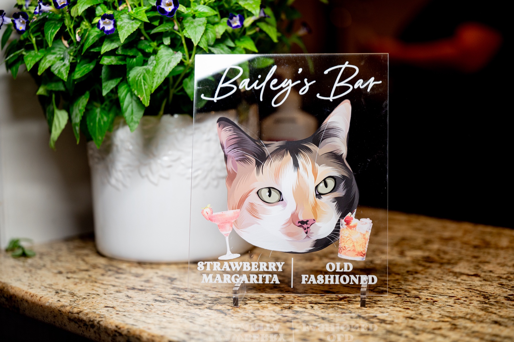 wedding bar signage with cat painting 