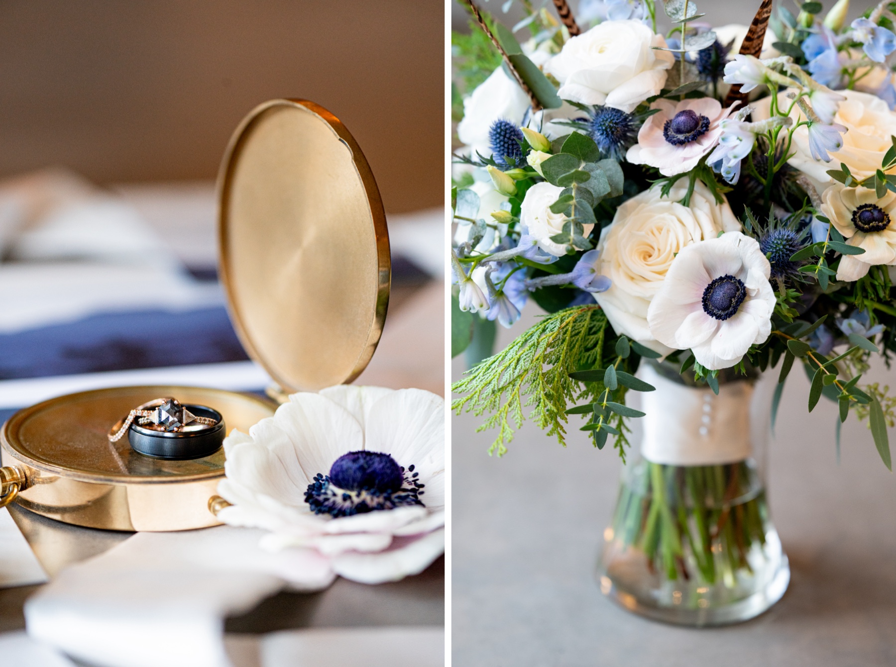 blue and white bridal bouquet for a Winter Wonderland Wedding