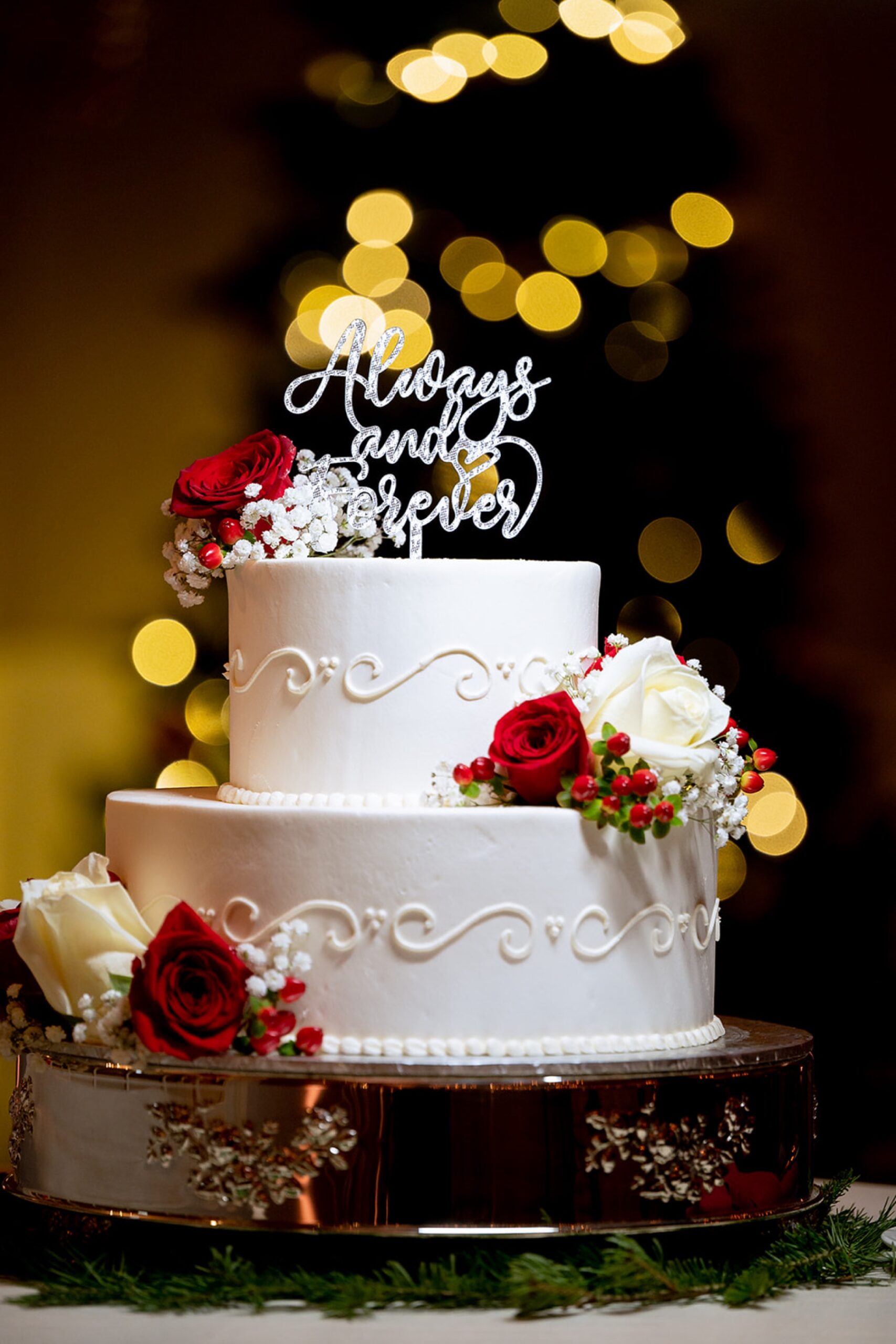 white and red wedding cake