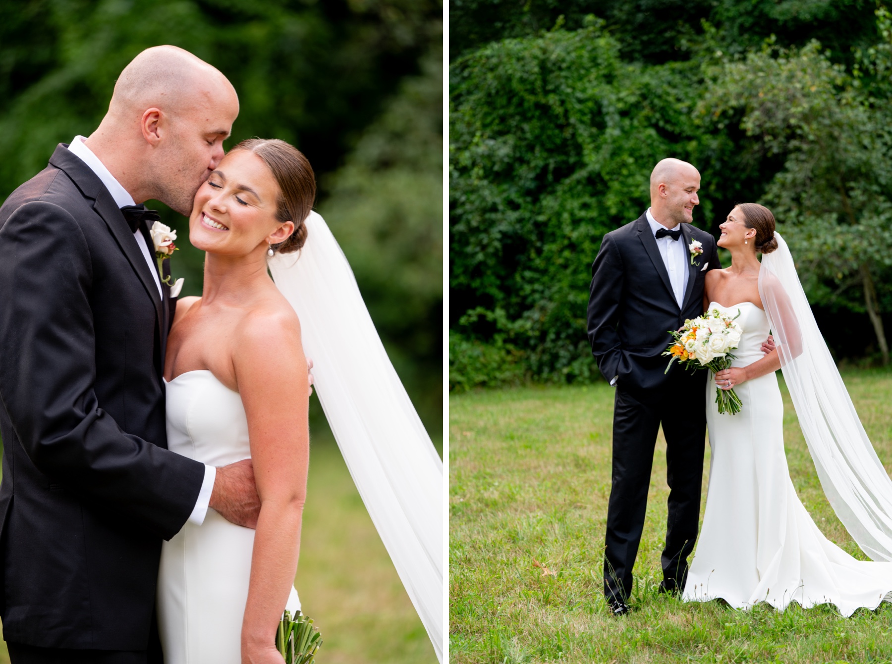 groom kissing the bride's cheek at their Elegant South Shore Summer Wedding