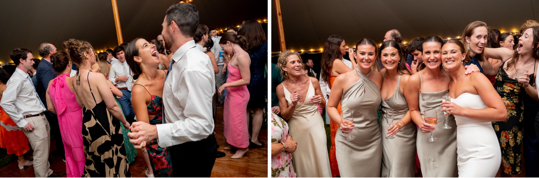 guests dancing and taking photos with the bride on the dance floor