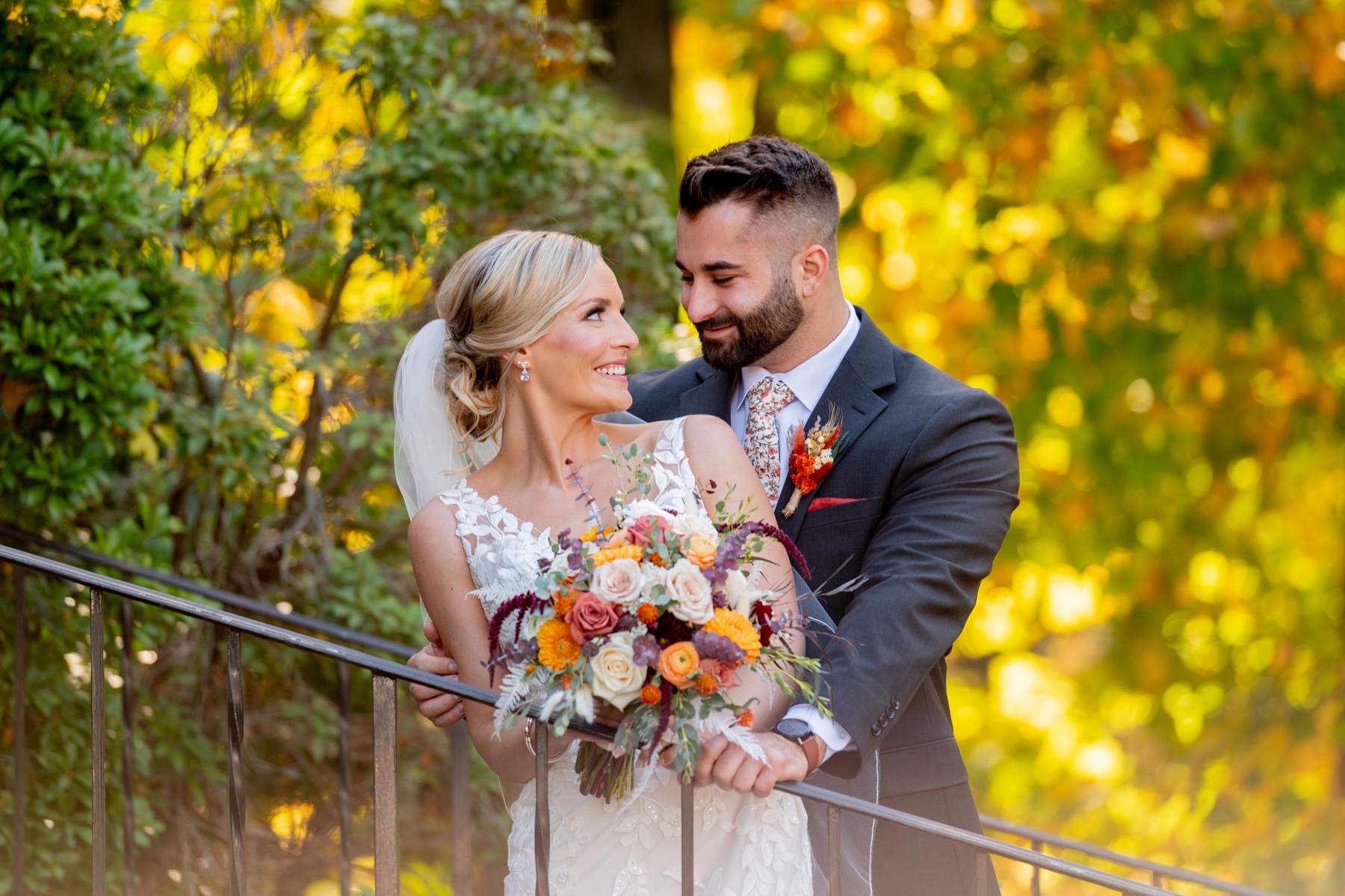 bride and groom at their chocksett inn wedding in the fall