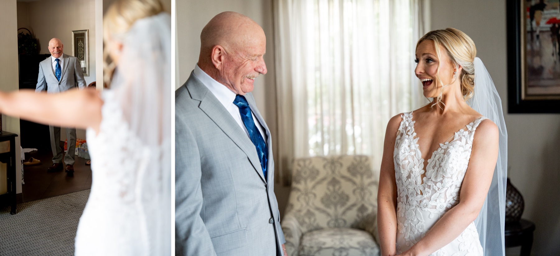 bride and her father during their first look 