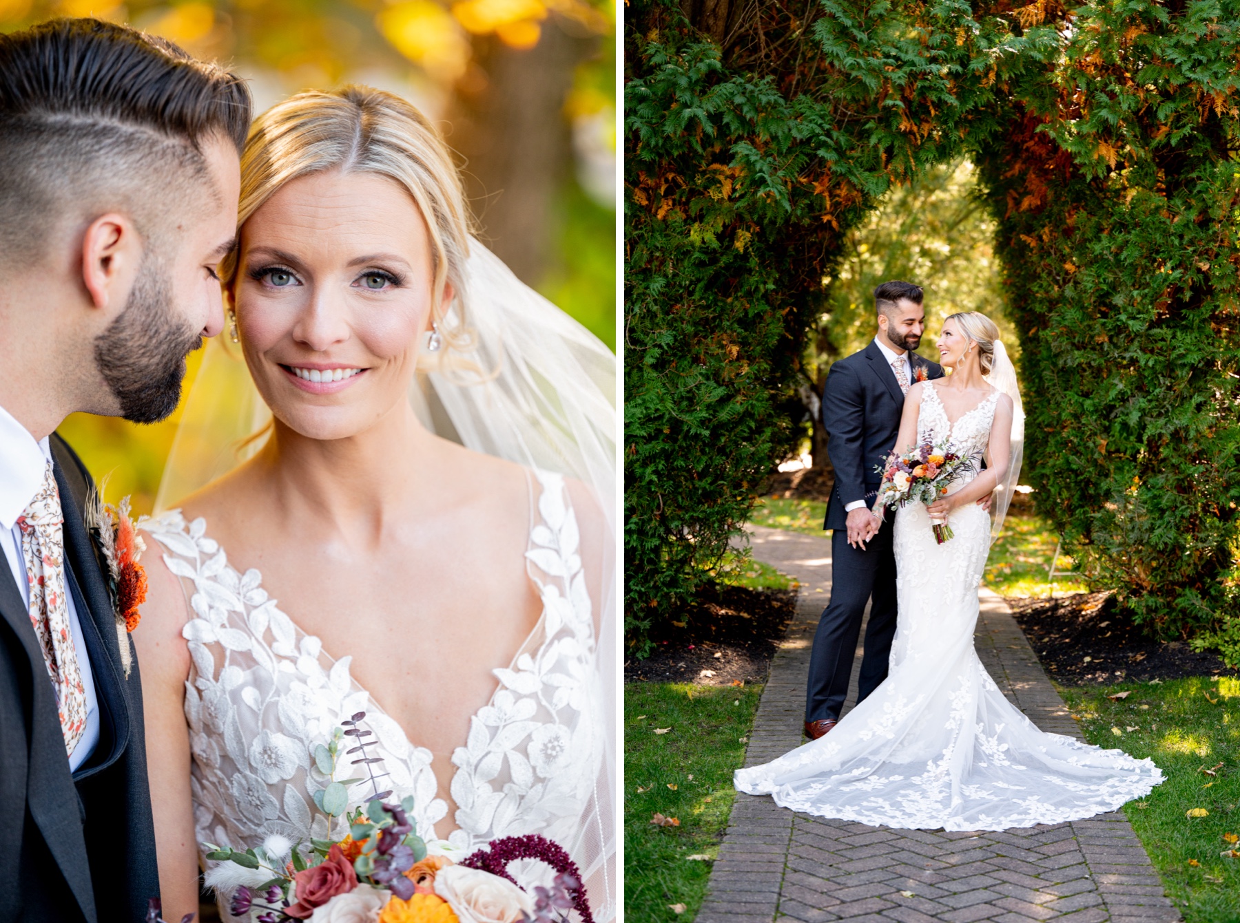 bride and groom posing during their chocksett inn wedding portraits