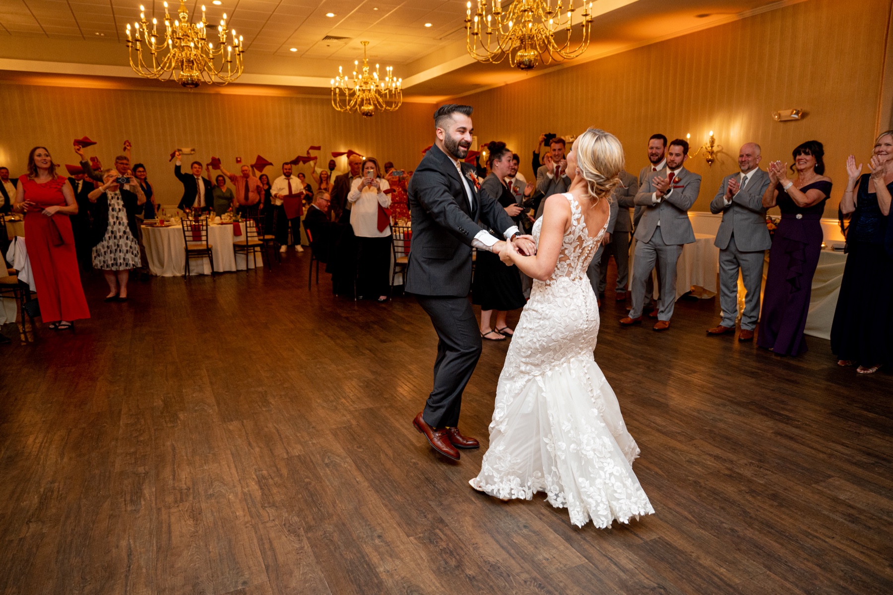 bride and groom on the dance floor for their first wedding dance at chocksett inn 
