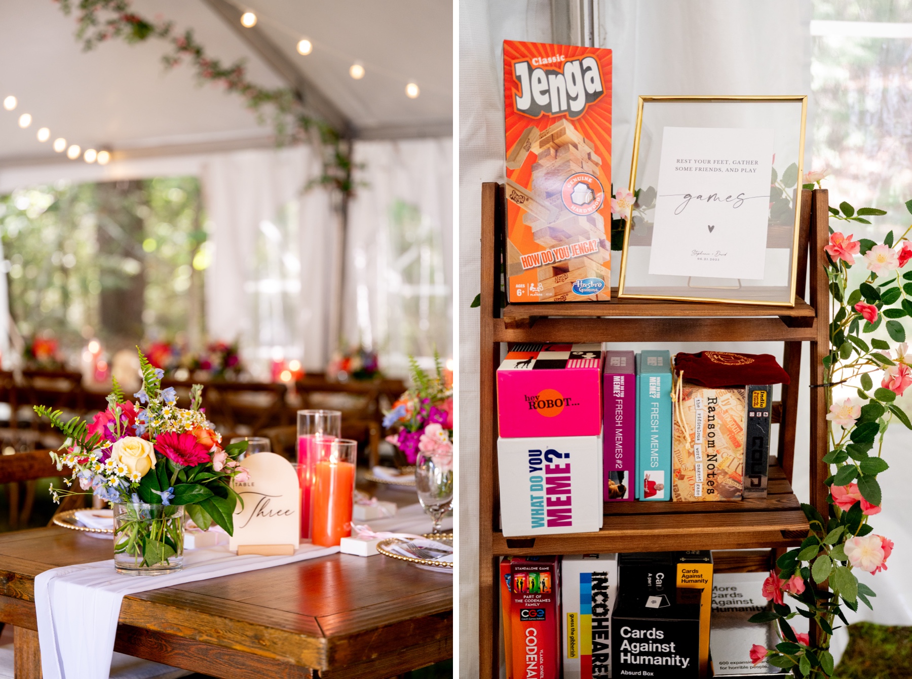 wedding decor under the tent for backyard wedding reception 