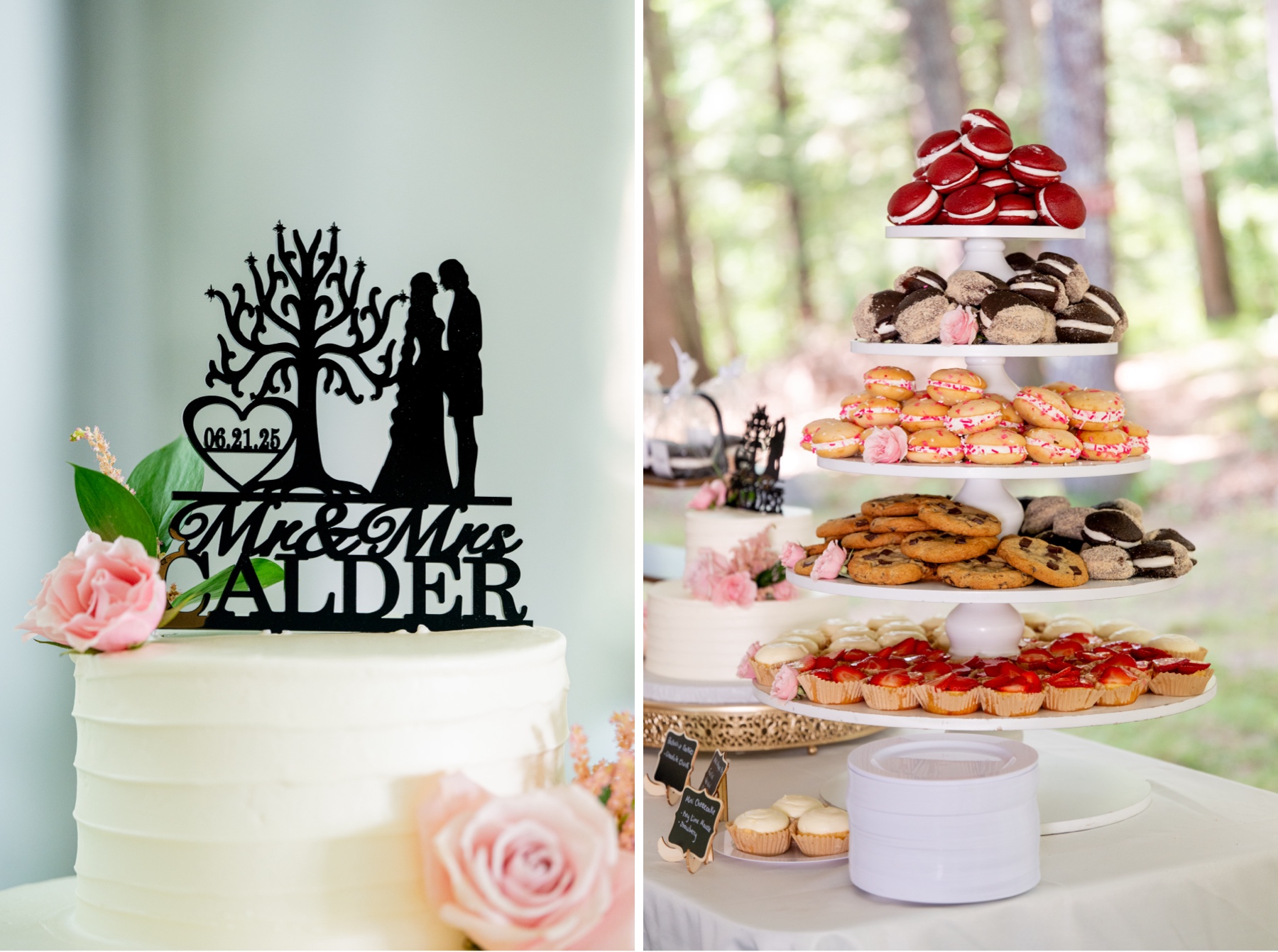 white wedding cake and desserts 