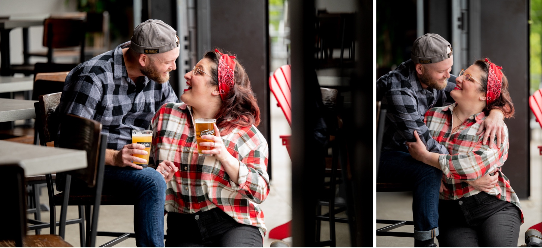 man and woman drinking beers at narragansett brewery 