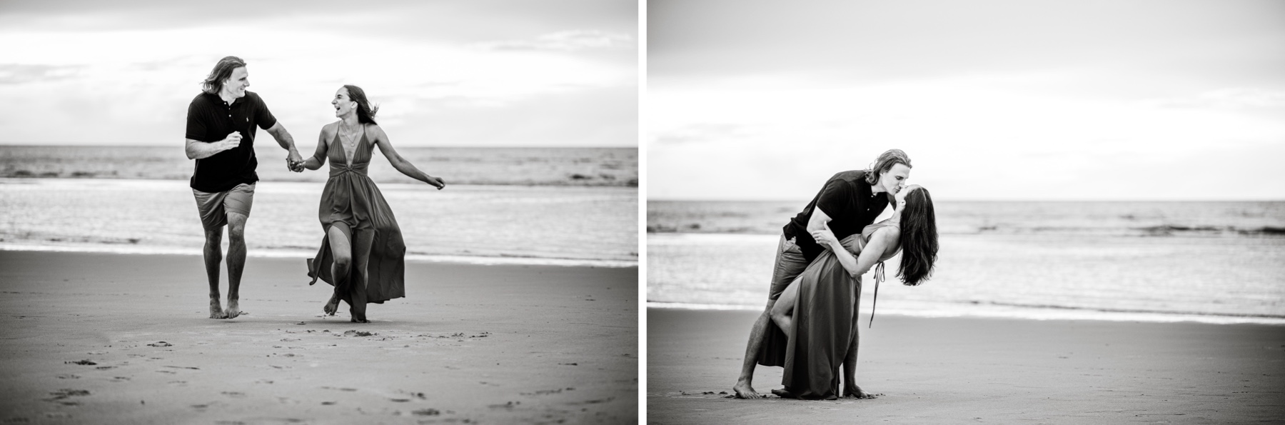 couple running along the beach and kissing