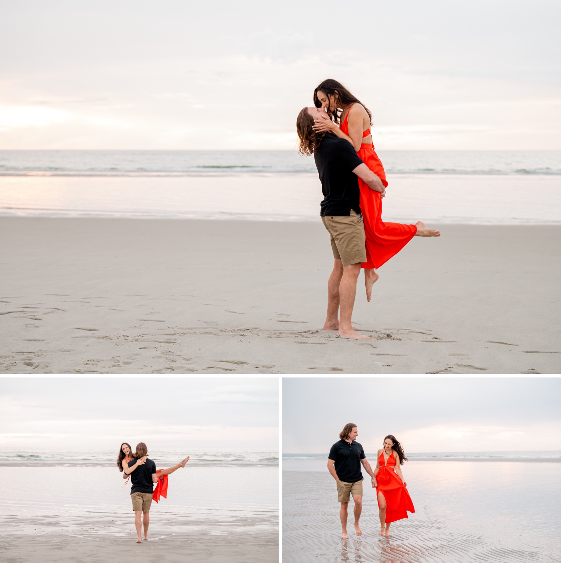 man carrying his fiance as he walks in the ocean