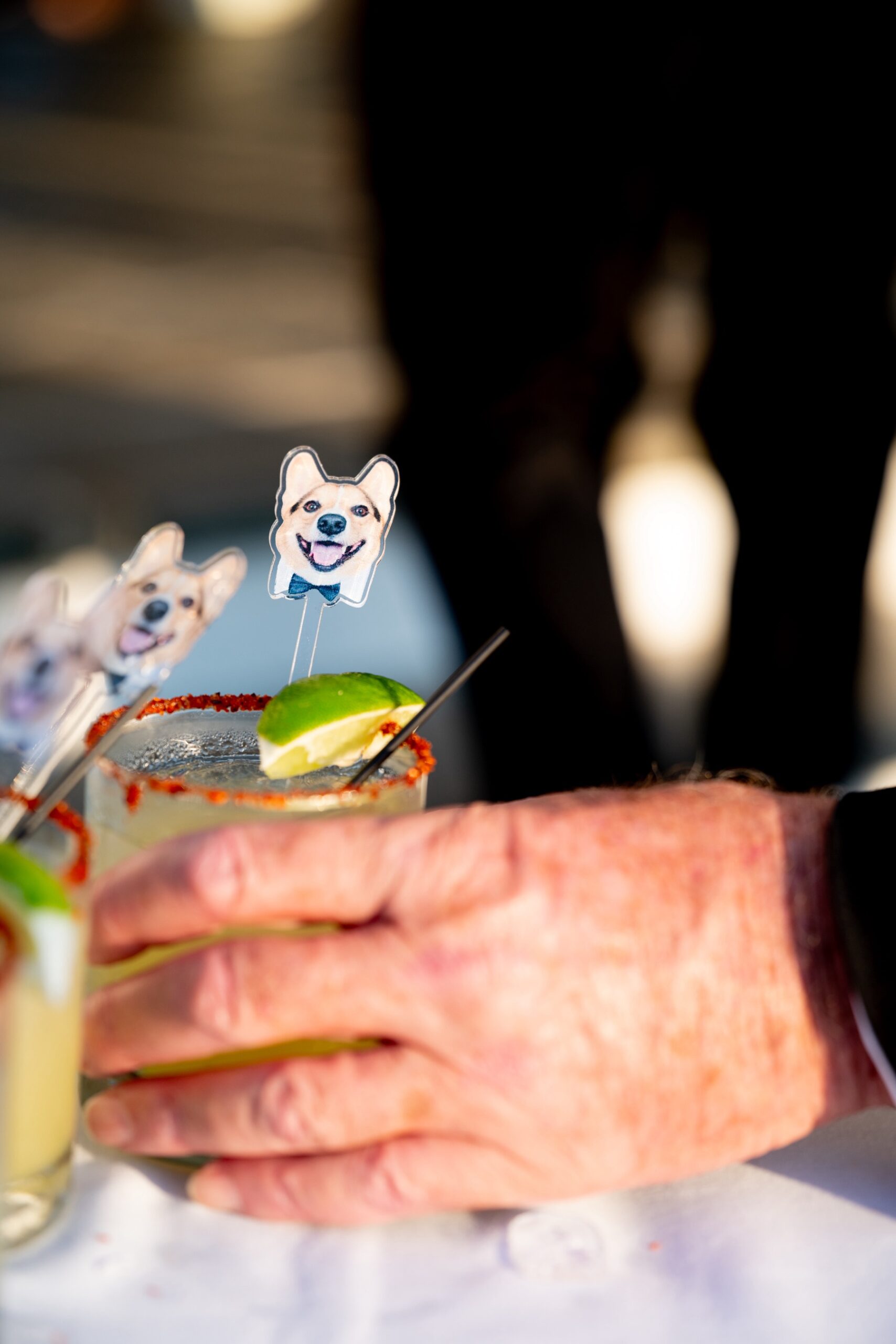 cocktail with a corgi stirrer 