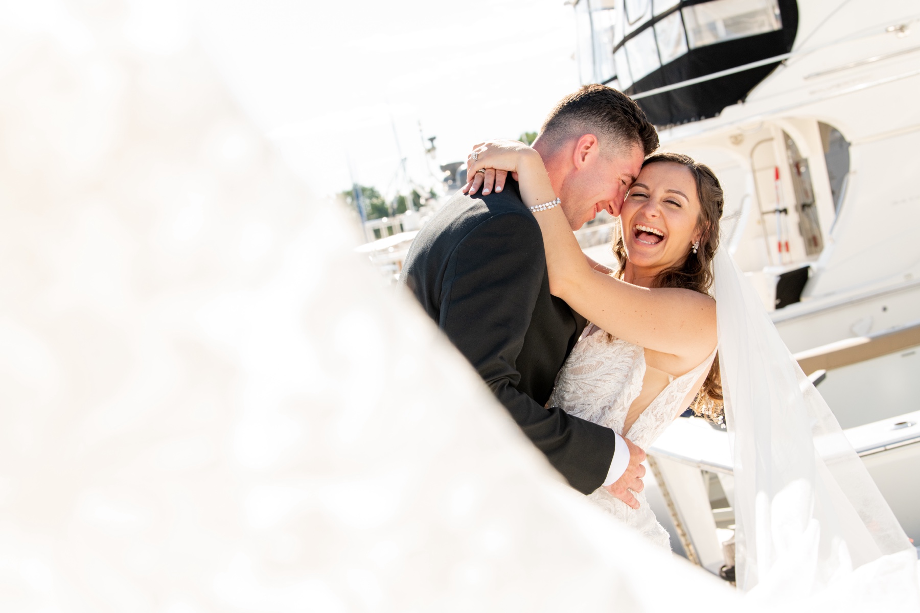 bride & groom at their Harbor Lights Wedding in Warwick