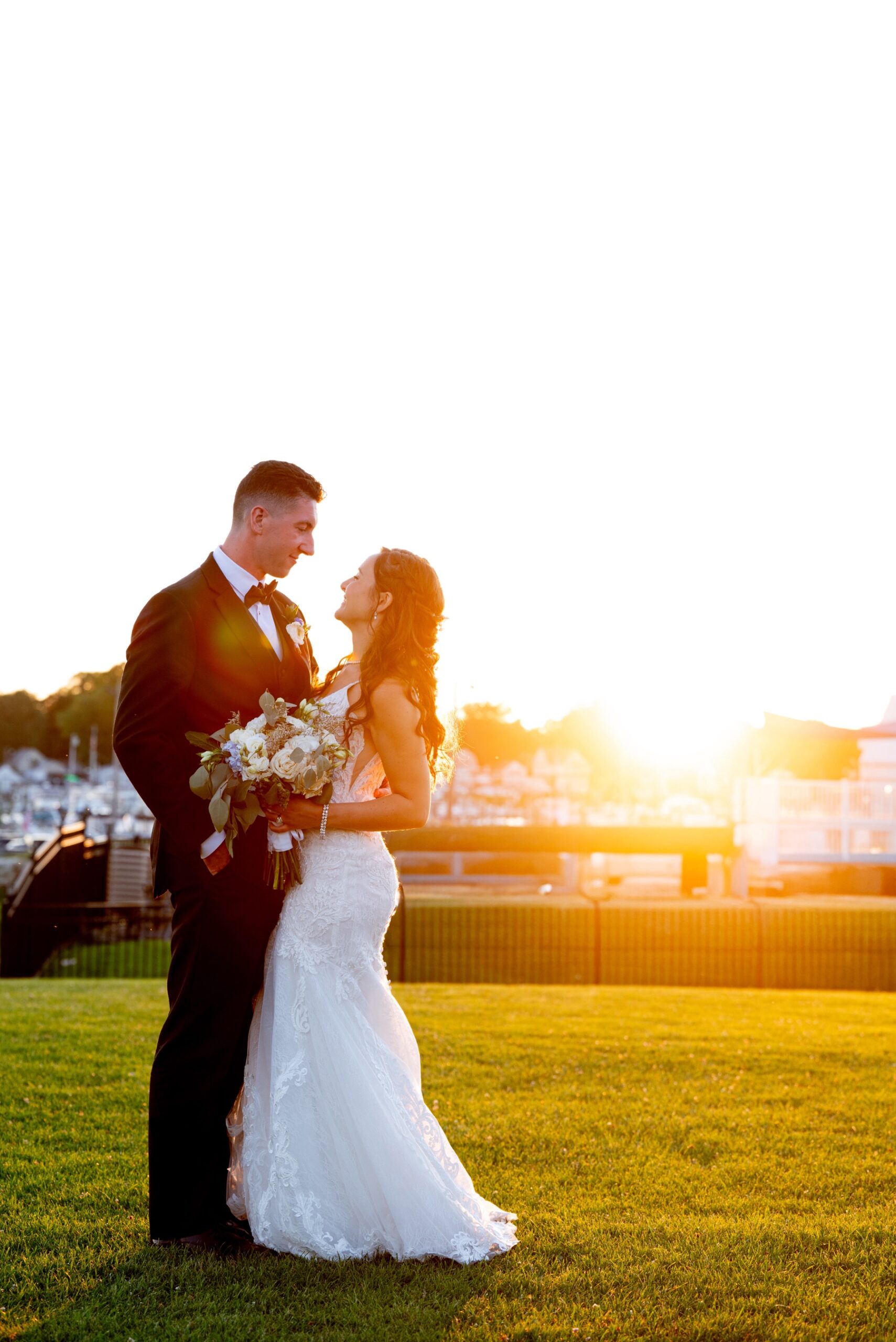 bride & groom at sunset in Warwick, RI 