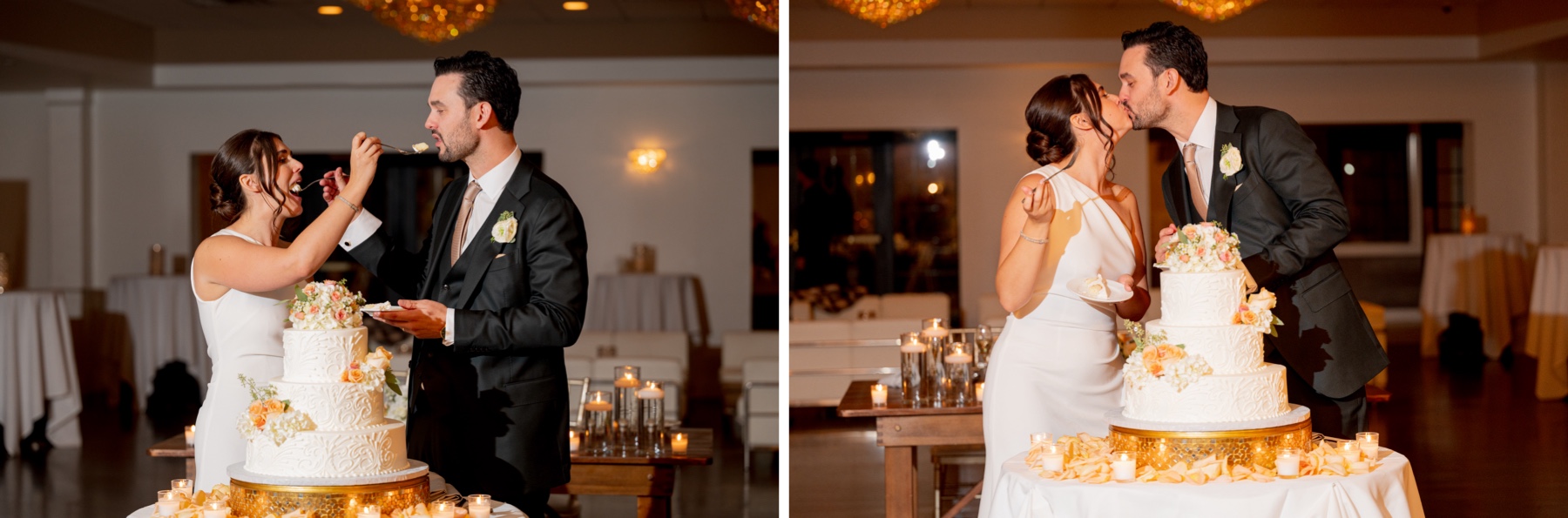 bride and groom cutting their cake in the Terrace Ballroom at Danversport