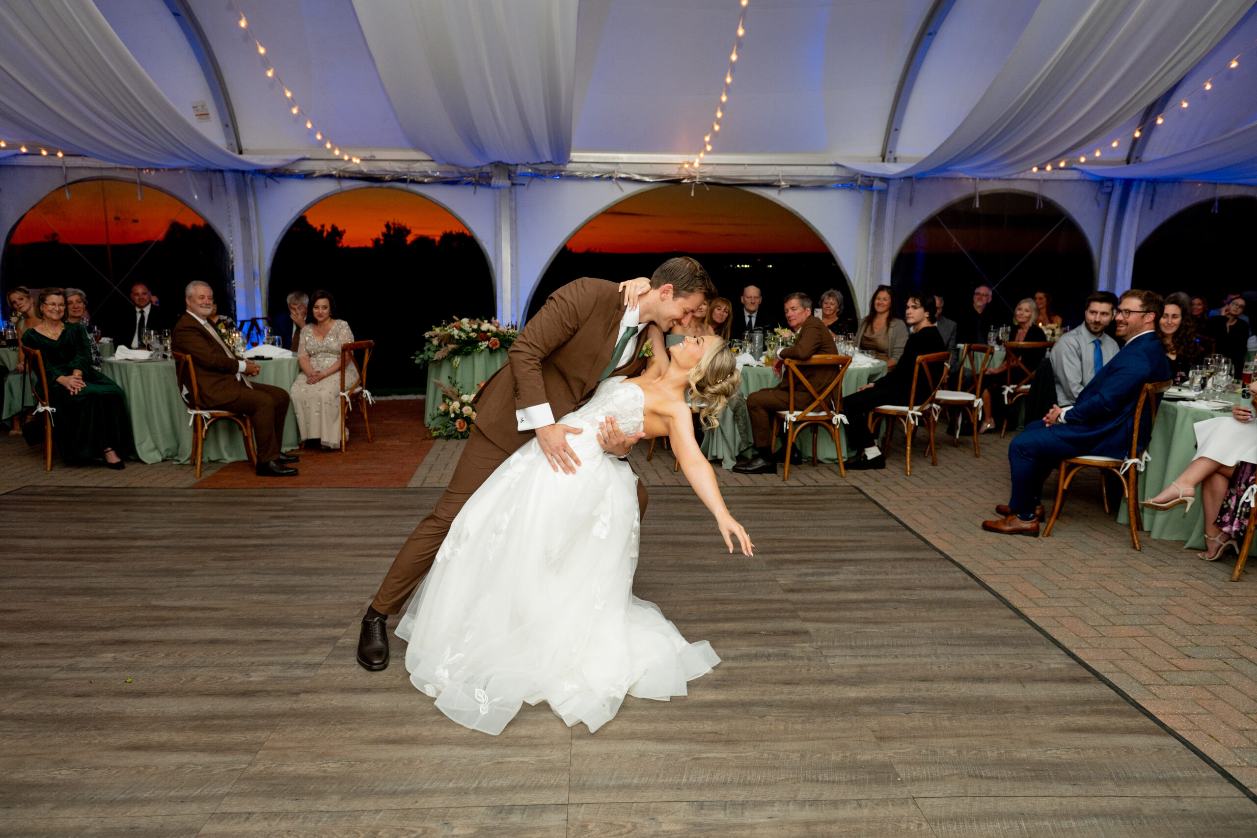 bride & groom on the dance floor during wedding reception seating